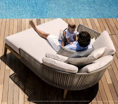 CK802 mood luxury teak daybed sunbed double pool outdoor bed